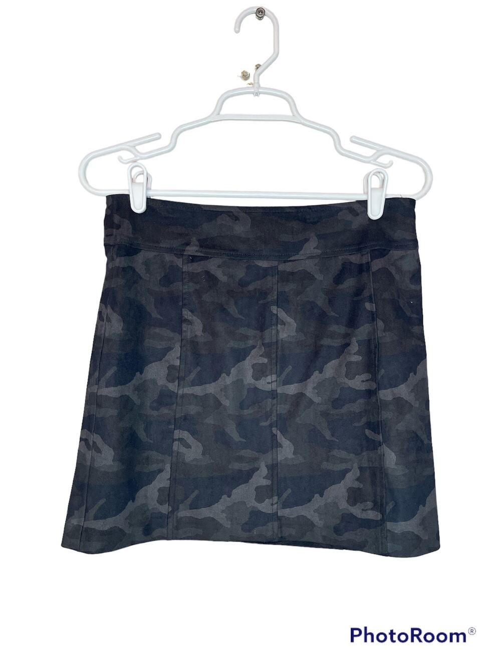 Drew Black Grey Camouflage Camo Print  Suede Zip Up Straight Mini Skirt Size 4